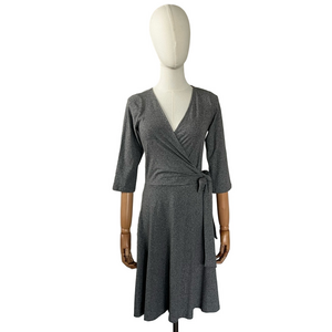 Synergy Organic Cotton Faux Wrap Dress 3 Quarter Sleeves Heather Gray Size S